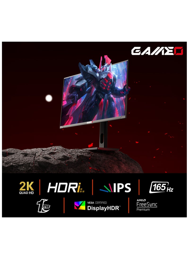 GAMEO - Gaming Monitor Flat 24" Inch 2K (2560x1440) QHD  with IPS Panel, 165Hz, Upto 1ms, Adjustable Stand, HDMI 2.1, QHD Fast IPS Gaming, DP1.4 & HDR | AMD FreeSync | Gaming Monitor For Console, PS5 & Gaming PC | MR24QHD165IPS - Image 1