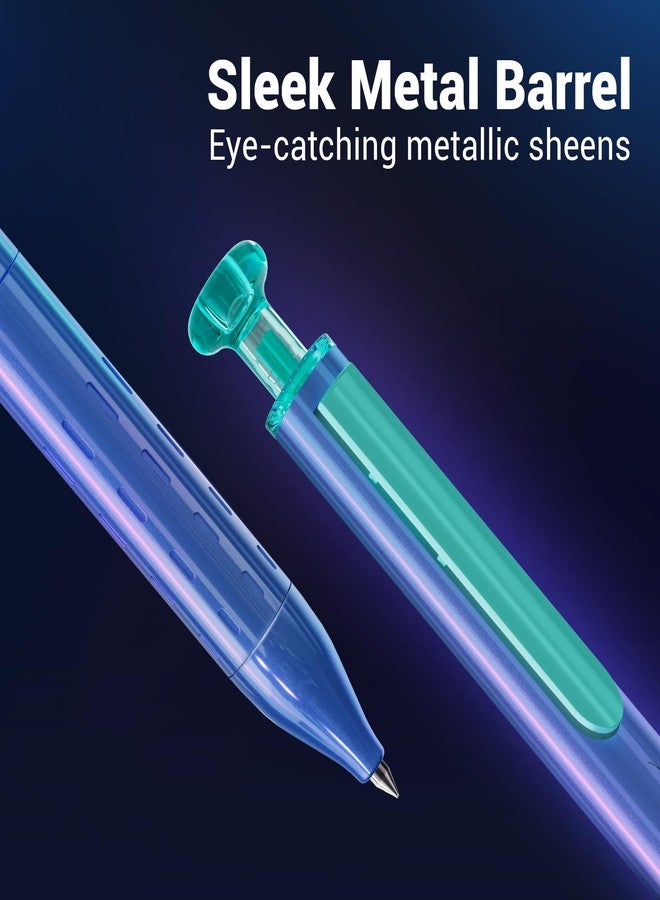 WRITECH قلم حبر جاف WRITECH ذو رأس رفيع: قلم Space Up Astroline ذو جسم معدني 0.7 مم، حبر أسود قابل للسحب، عبوة واحدة مع عبوة إعادة تعبئة واحدة، زر ضغط صامت، كتابة سلسة بدون تلطيخ (أزرق) - Image 2