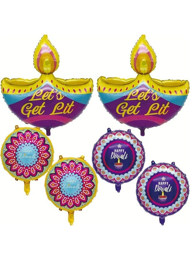 KANDiD Diwali Festival Foil Balloons, Stickers, Paper Napkins and Wrapping Paper Get Lit Design, Multi-Colour Celebration Decorations, Set of 12 (6pcs Diwali Decorations Balloons) - Image 4