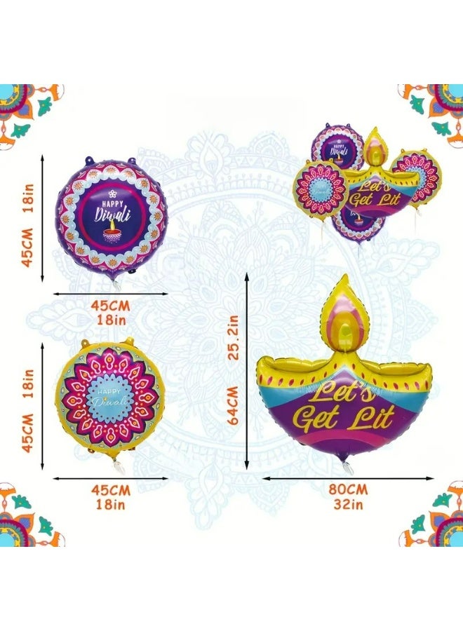 KANDiD Diwali Festival Foil Balloons, Stickers, Paper Napkins and Wrapping Paper Get Lit Design, Multi-Colour Celebration Decorations, Set of 12 (6pcs Diwali Decorations Balloons) - Image 3