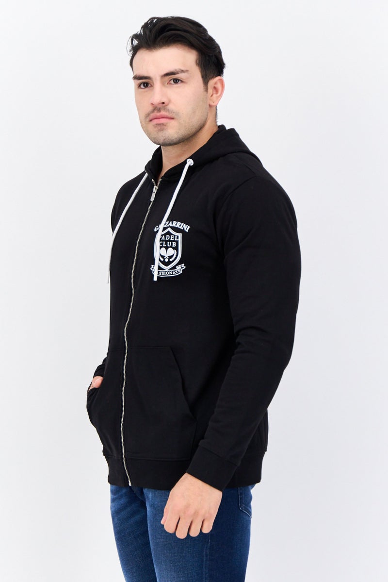 Gazzarrini سويت شيرت رجالي بأكمام طويلة مع غطاء رأس وطباعة جرافيك، أسود - Image 2