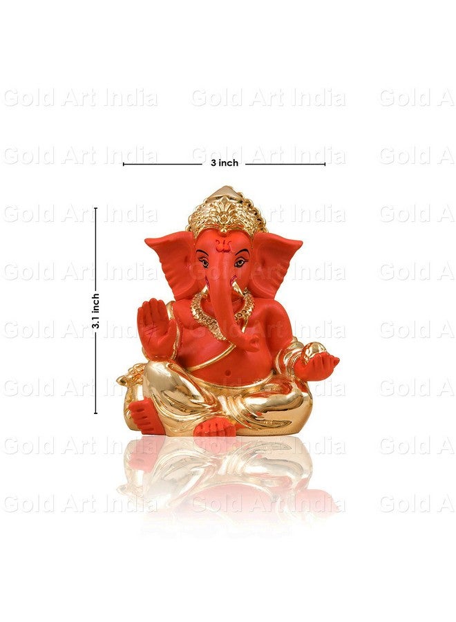 Gold Art India Resin Gaddi Ganesha 3X3, Gold Orange 1 Piece Ganesh Idol for Car Dashboard Small Ganesha Murti Ganpati Idol for Home Decor Puja Lord Ganesh Statue Gift for Office Desk Puja Room - Image 5