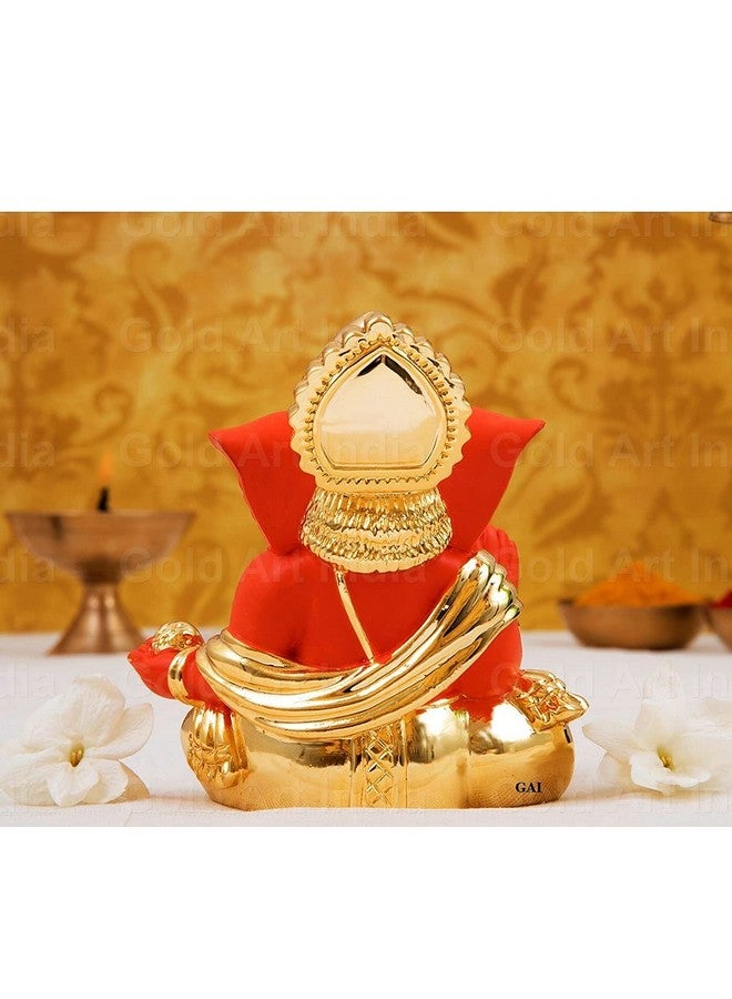 Gold Art India Resin Gaddi Ganesha 3X3, Gold Orange 1 Piece Ganesh Idol for Car Dashboard Small Ganesha Murti Ganpati Idol for Home Decor Puja Lord Ganesh Statue Gift for Office Desk Puja Room - Image 4