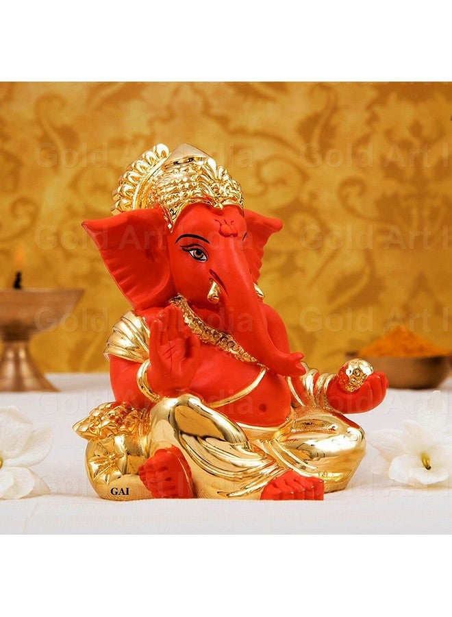 Gold Art India Resin Gaddi Ganesha 3X3, Gold Orange 1 Piece Ganesh Idol for Car Dashboard Small Ganesha Murti Ganpati Idol for Home Decor Puja Lord Ganesh Statue Gift for Office Desk Puja Room - Image 3