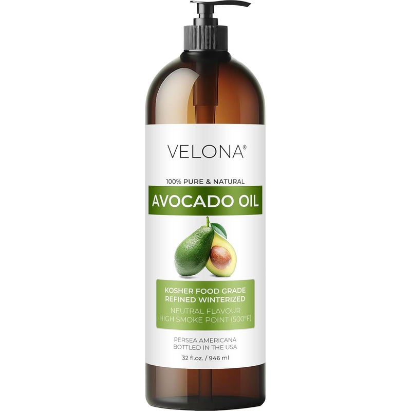 velona Avocado Oil 32 Fl Oz  100 Pure and Natural Carrier Oil  Refined Cold Pressed  Hair Body and Skin Care  Use Today  Enjoy Results