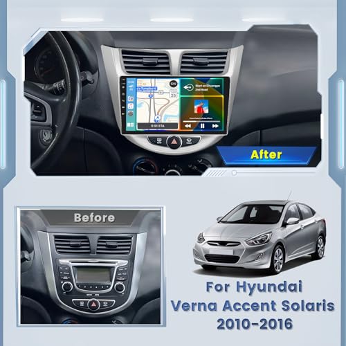 Roinvou 2+64G Android 13 CarPlay Stereo for 2010-2016 Hyundai Verna Accent Solaris, Wireless CarPlay Radio with Android Auto, 9'' Touch Screen in-Dash GPS Navigation Support Mirror Link BT HiFi WiFi - Image 2