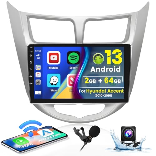 Roinvou 2+64G Android 13 CarPlay Stereo for 2010-2016 Hyundai Verna Accent Solaris, Wireless CarPlay Radio with Android Auto, 9'' Touch Screen in-Dash GPS Navigation Support Mirror Link BT HiFi WiFi - Image 1