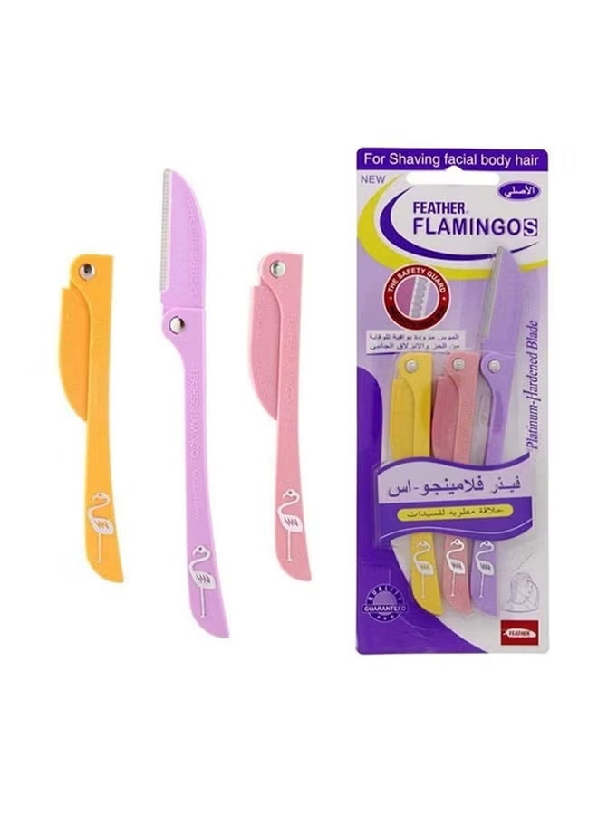Flamingo 3-Piece Flamingos Ladies Razor For Facial And Body Hair Yellow/Pink/Purple - Image 2