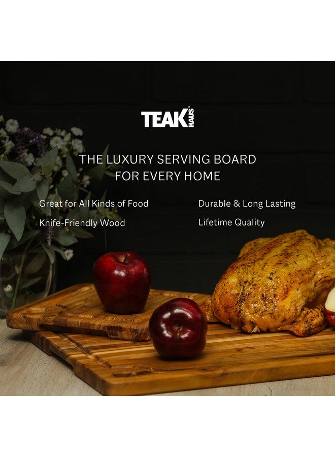 Teakhaus لوح تقطيع من خشب الساج - لوح مستطيل بحواف خشبية مع ثقب في الزاوية وقناة عصير (16 × 12 × 0.5 بوصة) - بواسطة تيكهاوس - Image 4
