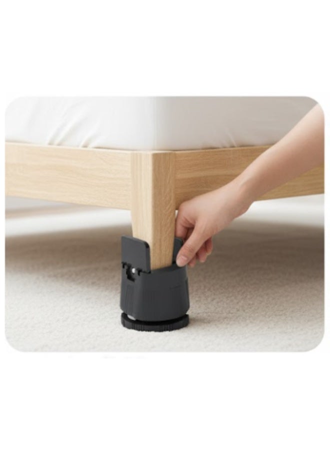 مجموعة 4 قطع رافعات أثاث قابلة للتعديل – ارتفاع قابل للتعديل من 60 إلى 80 ملم، مناسبة للأسرّة، الأرائك، الطاولات والكراسي (قطر 1–50 ملم)، تصميم قوي غير قابل للانزلاق باللون الأسود - Image 3