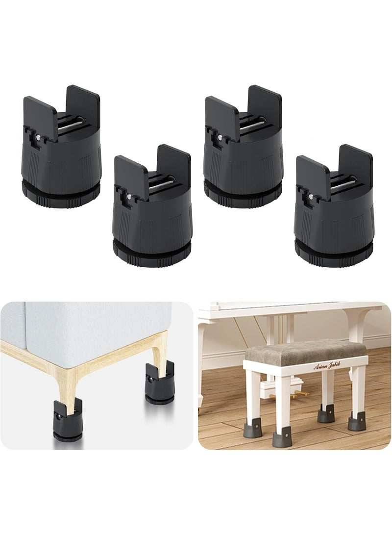 مجموعة 4 قطع رافعات أثاث قابلة للتعديل – ارتفاع قابل للتعديل من 60 إلى 80 ملم، مناسبة للأسرّة، الأرائك، الطاولات والكراسي (قطر 1–50 ملم)، تصميم قوي غير قابل للانزلاق باللون الأسود - Image 1