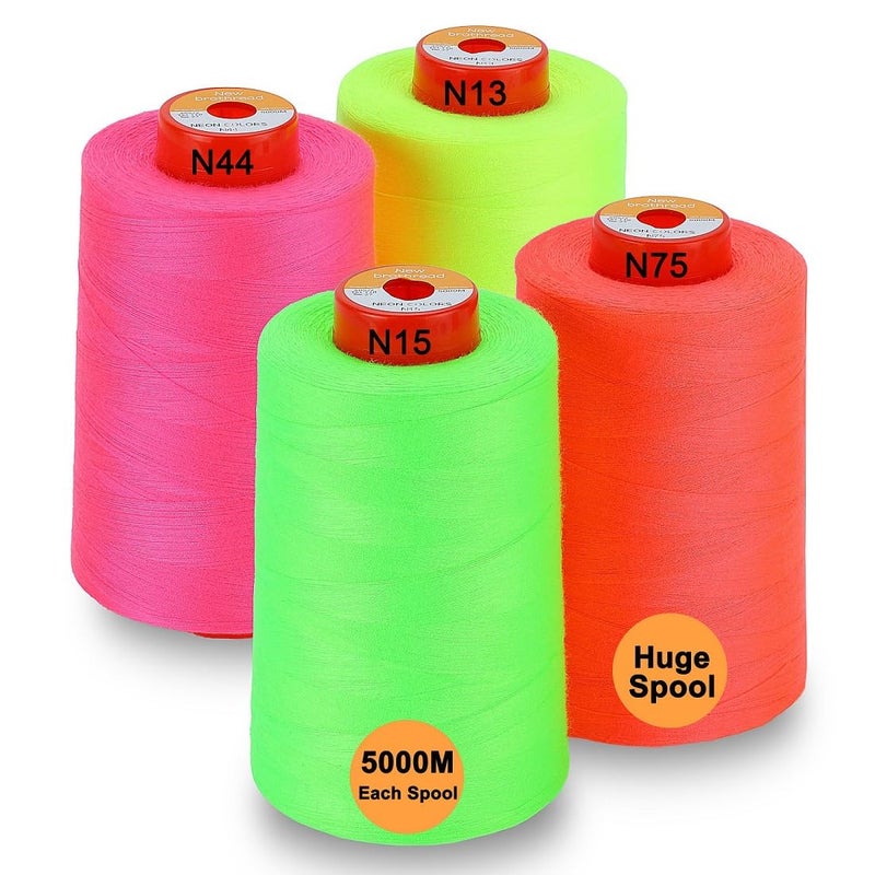 New brothread 30 Options 4 Large Cones of 5500Y 5000M Each All Purpose Spun Polyester Thread 40S2 Tex27 for Serger Overlock Quilting Piecing and Sewing Neon Colors