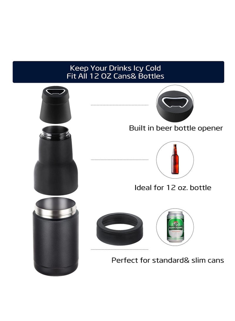 3 in 1 Can Cooler, Beer Bottle Insulator, Beer Bottle and Can Cooler with Beer Opener, 12 oz, Slim Can Beer Bottle Insulators Holder, Vacuum Insulated Double Walled Stainless Steel (Matte Black) - Image 4