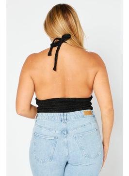 NA-KD Women Halter Neck Sleeveless Glitter Crop Top , Black  - Image 4