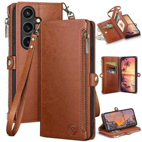 XcaseBar Compatible with Samsung Galaxy S25 Wallet case with Zipper Credit Card Holder【RFID Blocking】,Flip Folio Book PU Leather Phone case Shockproof Cover Women Men for Samsung S25 case Light Brown - Image 1