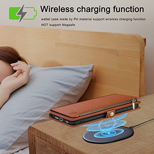 XcaseBar Compatible with Samsung Galaxy S25 Wallet case with Zipper Credit Card Holder【RFID Blocking】,Flip Folio Book PU Leather Phone case Shockproof Cover Women Men for Samsung S25 case Light Brown - Image 5