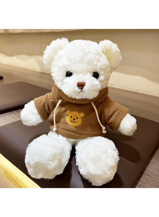Cute Teddy Bear Plush Toy Bear Doll Hug Bear Doll Children Bear Birthday Gift-Color:White Bear Brown Sweatshirt-Height:38cm +window Bag - Image 1