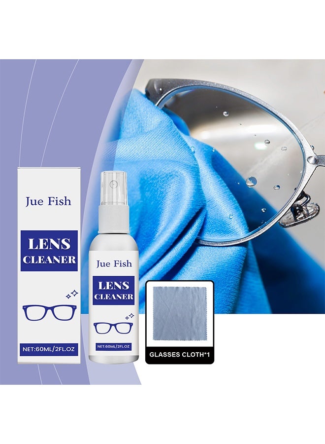 JUE FISH Lens Cleaner 60ml, Eyeglass Cleaning Spray for Crystal Clear Vision, Anti-Fog & Maintenance Solution, Portable Eyewear Cleaning Spray with Glasses Cloth, Glasses, Sunglasses & Camera Lenses - Image 2