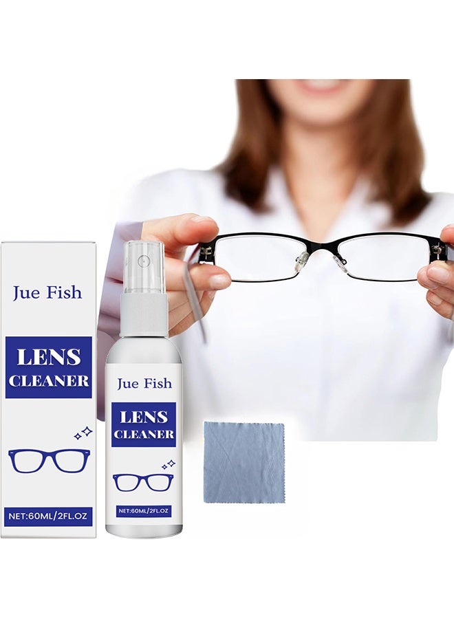 JUE FISH Lens Cleaner 60ml, Eyeglass Cleaning Spray for Crystal Clear Vision, Anti-Fog & Maintenance Solution, Portable Eyewear Cleaning Spray with Glasses Cloth, Glasses, Sunglasses & Camera Lenses - Image 1