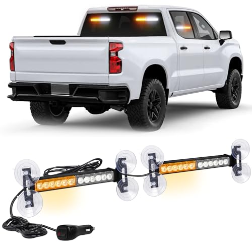 XRIDONSEN 2x 107 inch Emergency Strobe Lights 24 LED Amber White Warning Flashing Safety Dash Side Window FrontRear Windshield Lights Traffic Advisor Bar for TowPlow Trucks Construction Vehicles - Image 1