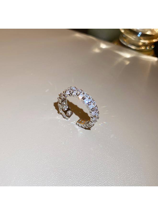 Sterling Silver Zircon Geometric Plain Ring Women's Fashion All-match Popular Index Finger Ring Light Luxury High-grade Jewelry