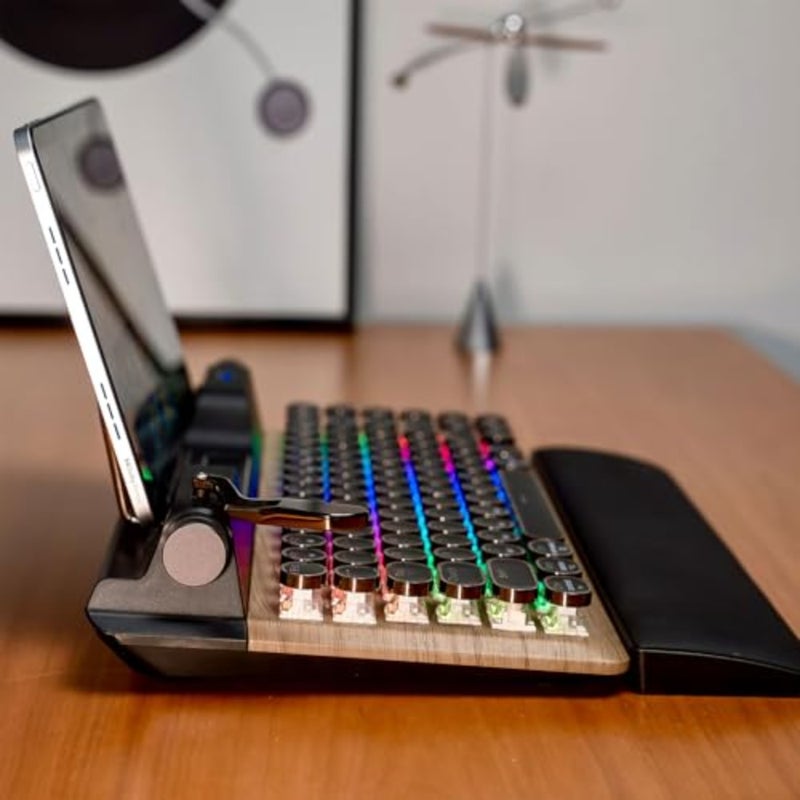 Retro mechanical typewriter keyboard for PC laptop phones, ABS plastic, black with RGB backlight, tactile blue switches and round keycaps - Image 2