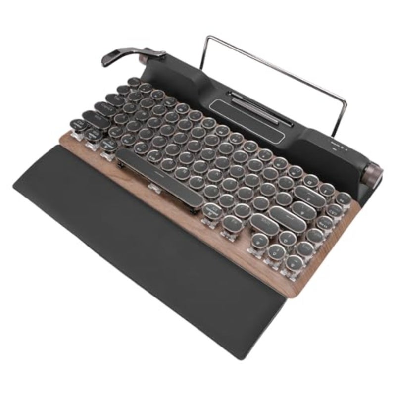 Retro mechanical typewriter keyboard for PC laptop phones, ABS plastic, black with RGB backlight, tactile blue switches and round keycaps - Image 1