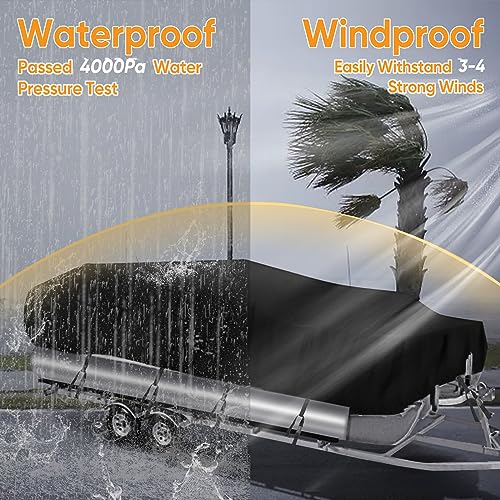 NEVERLAND Pontoon Boat Cover Waterproof Heavy Duty Trailerable Boat Cover Marine Grade Polyester Canvas Cover Fits Pontoon/Deck Boats (Boat Length 17-20ft, Beam Width up to 102", Black) - Image 4