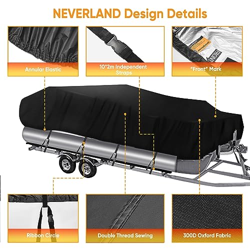 NEVERLAND Pontoon Boat Cover Waterproof Heavy Duty Trailerable Boat Cover Marine Grade Polyester Canvas Cover Fits Pontoon/Deck Boats (Boat Length 17-20ft, Beam Width up to 102", Black) - Image 2