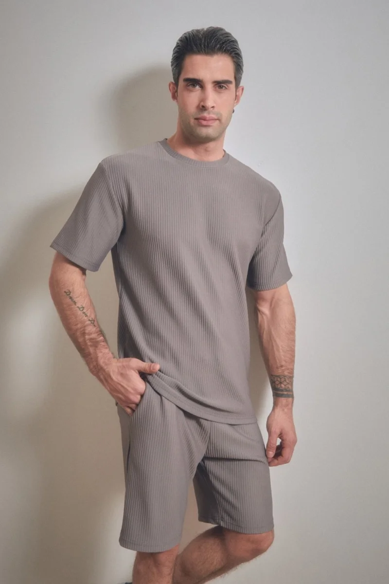 FullaModa Basic Ribbed Crew Neck T-Shirt