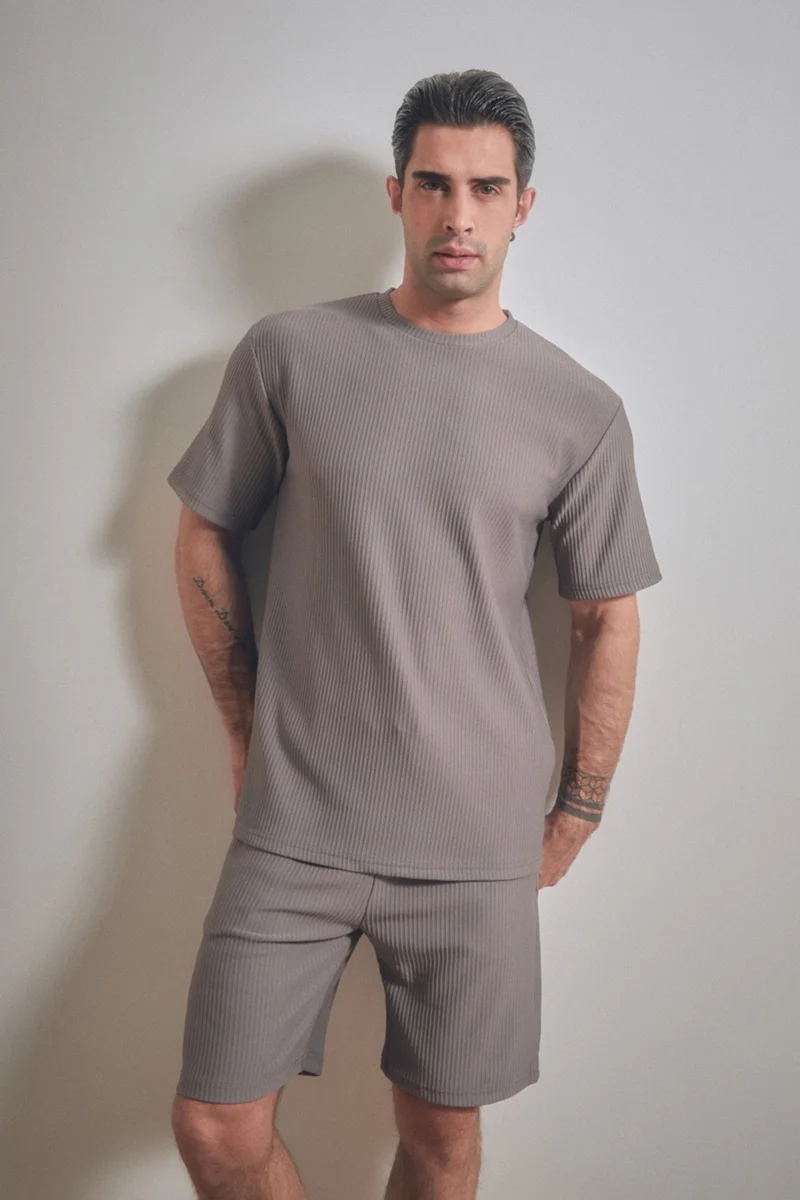FullaModa Basic Ribbed Crew Neck T-Shirt
