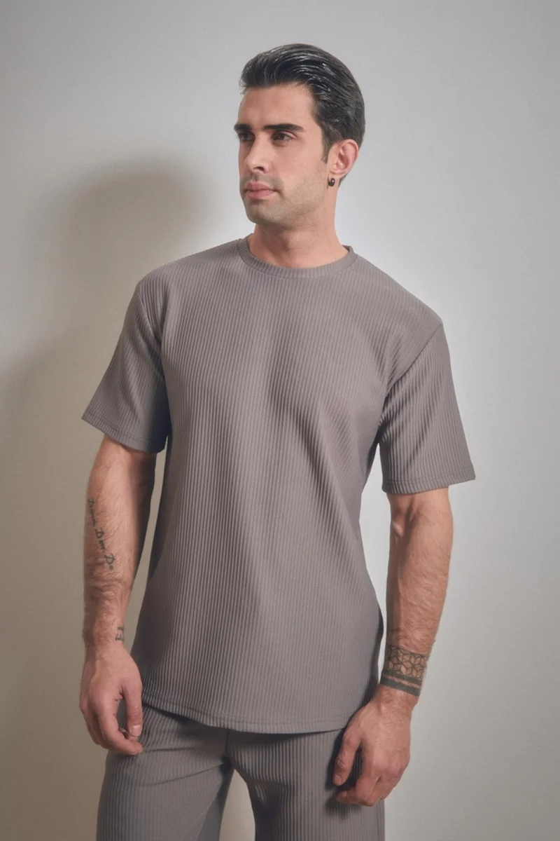FullaModa Basic Ribbed Crew Neck T-Shirt