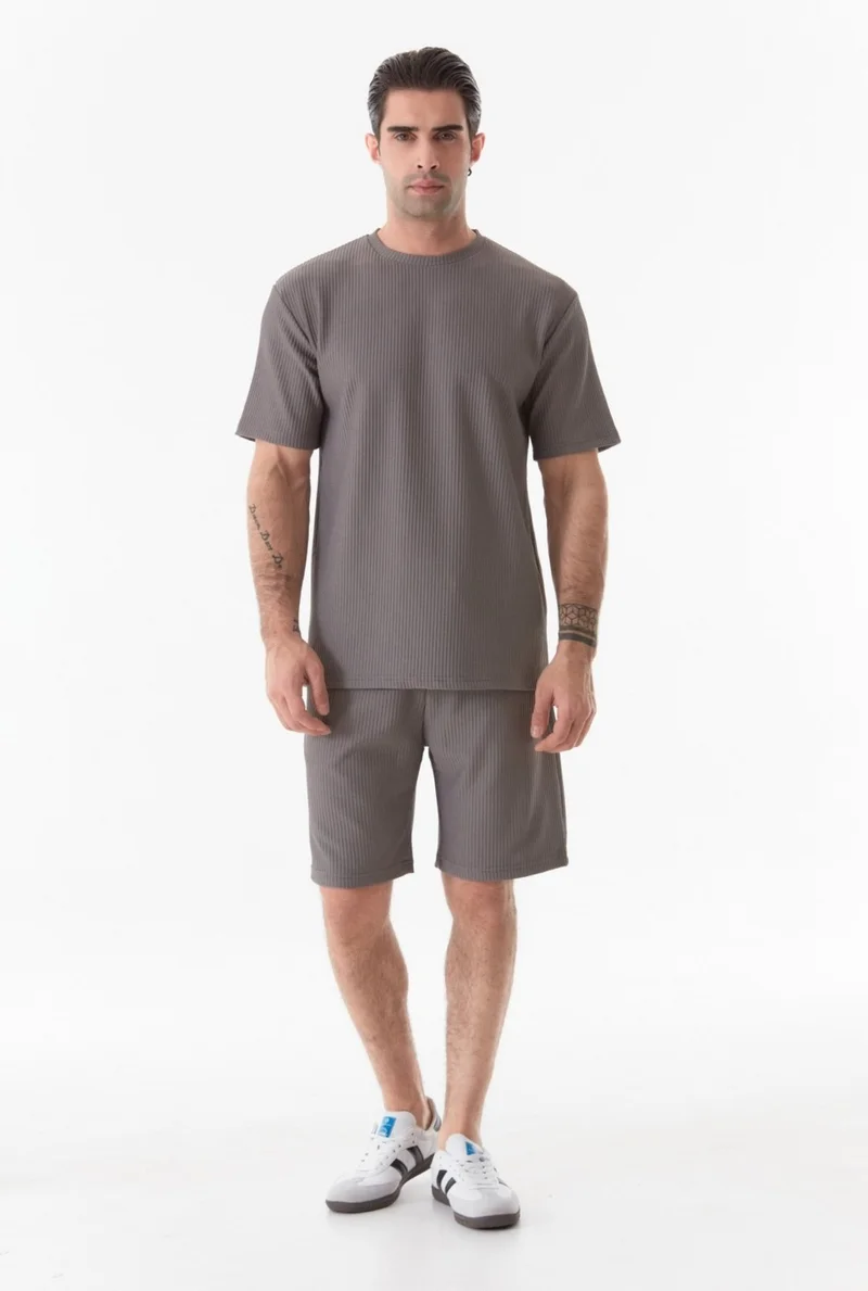 FullaModa Basic Ribbed Crew Neck T-Shirt
