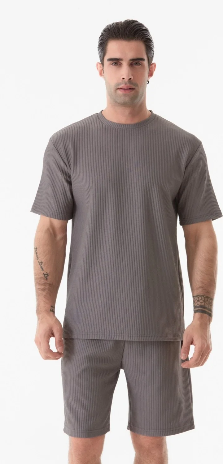 FullaModa Basic Ribbed Crew Neck T-Shirt