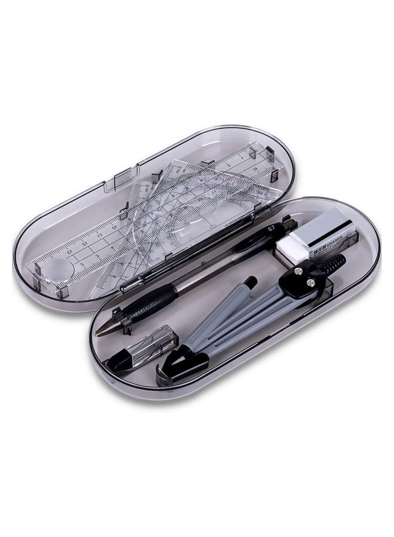 Math Geometry Kit Set 8 Pieces Student Supplies with Shatterproof Storage Box - Image 3