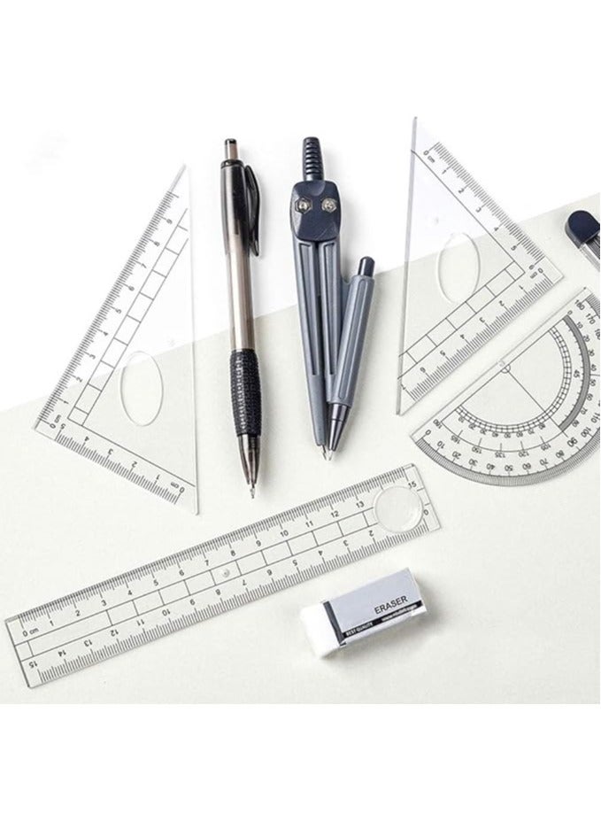 Math Geometry Kit Set 8 Pieces Student Supplies with Shatterproof Storage Box - Image 4