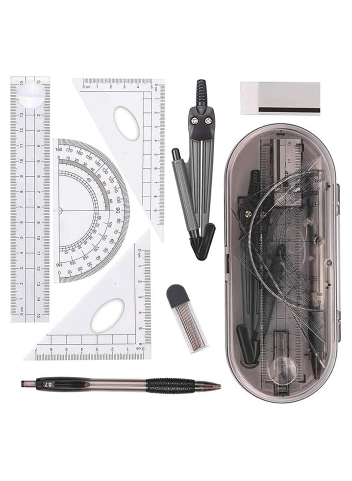 Math Geometry Kit Set 8 Pieces Student Supplies with Shatterproof Storage Box - Image 1