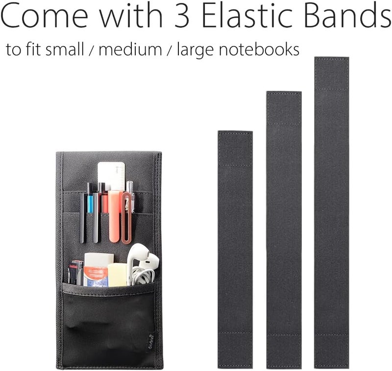 diodrio Adjustable Elastic Band Pen Holder, Velcro Pencil Holder, Pen Sleeve Case for Hard Cover Journals, Planners, Notebooks, Books, Binders, Fits Regular & Large Notebooks, Accessory Pocket, Detachable. - Image 2