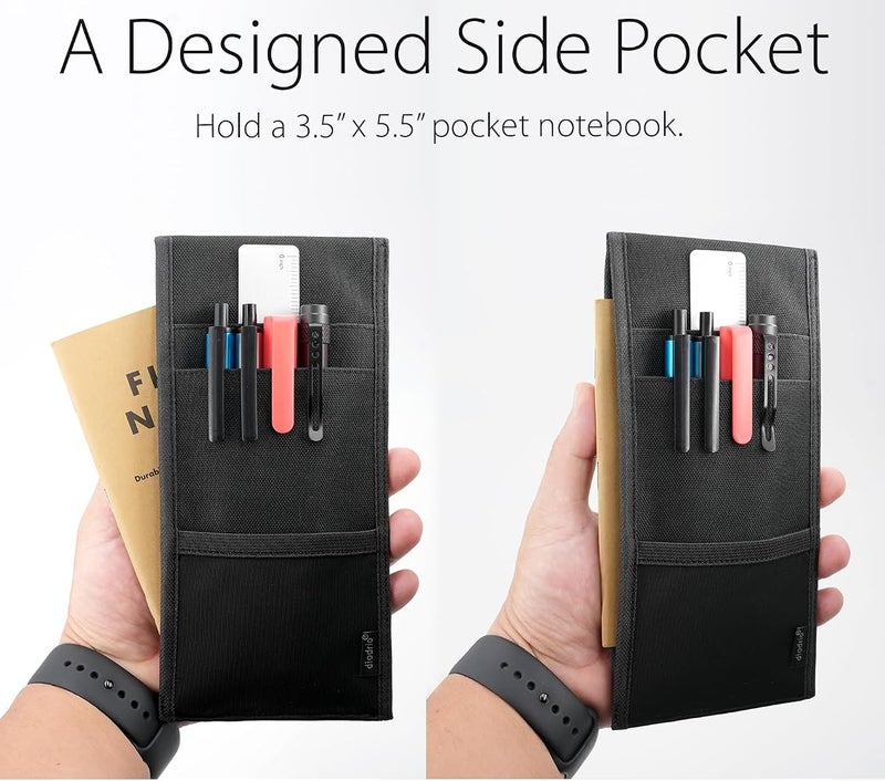 diodrio Adjustable Elastic Band Pen Holder, Velcro Pencil Holder, Pen Sleeve Case for Hard Cover Journals, Planners, Notebooks, Books, Binders, Fits Regular & Large Notebooks, Accessory Pocket, Detachable. - Image 5