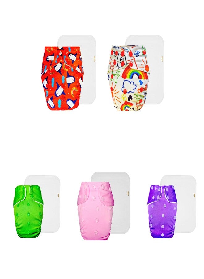 حفاضات دمبلدو القماشية الممتازة مع حشوة قطنية (عبوة من 5) | ملائمة تمامًا | تسمح بمرور الهواء | سريعة الجفاف | مثالية لفصل الصيف الهندي | من 3 أشهر إلى 3 سنوات | مناسبة للجنسين - Image 1