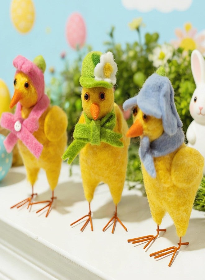 NEROSUN 3 Pack Easter Chicks Decorations, 5.5 inch Plush Chicks Figurine with Hats and Scarves, Cute Chicken Stuffed Animal Ornaments for Home Party Tabletop Mantel Basket Farmhouse - Image 2