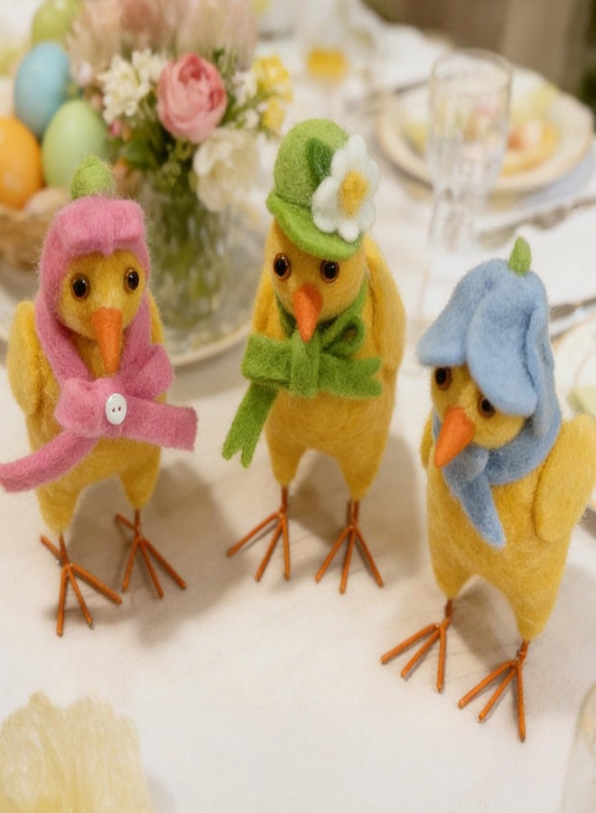 NEROSUN 3 Pack Easter Chicks Decorations, 5.5 inch Plush Chicks Figurine with Hats and Scarves, Cute Chicken Stuffed Animal Ornaments for Home Party Tabletop Mantel Basket Farmhouse - Image 3