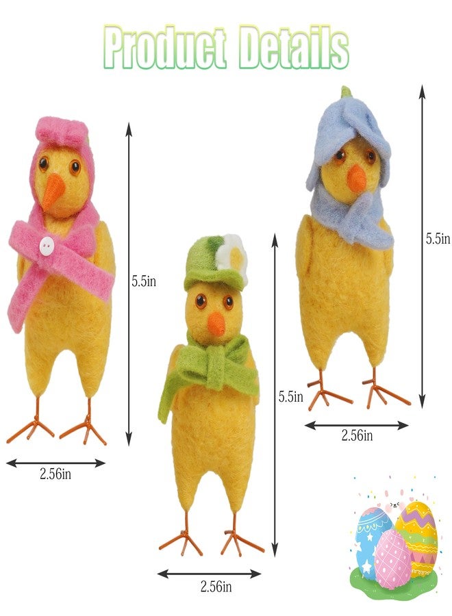 NEROSUN 3 Pack Easter Chicks Decorations, 5.5 inch Plush Chicks Figurine with Hats and Scarves, Cute Chicken Stuffed Animal Ornaments for Home Party Tabletop Mantel Basket Farmhouse - Image 4