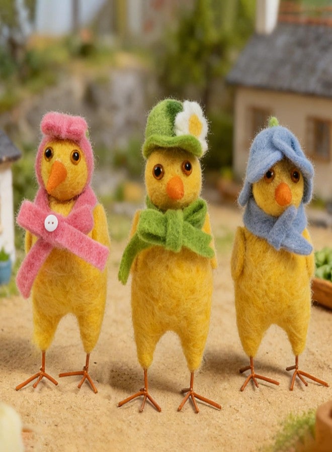 NEROSUN 3 Pack Easter Chicks Decorations, 5.5 inch Plush Chicks Figurine with Hats and Scarves, Cute Chicken Stuffed Animal Ornaments for Home Party Tabletop Mantel Basket Farmhouse - Image 1