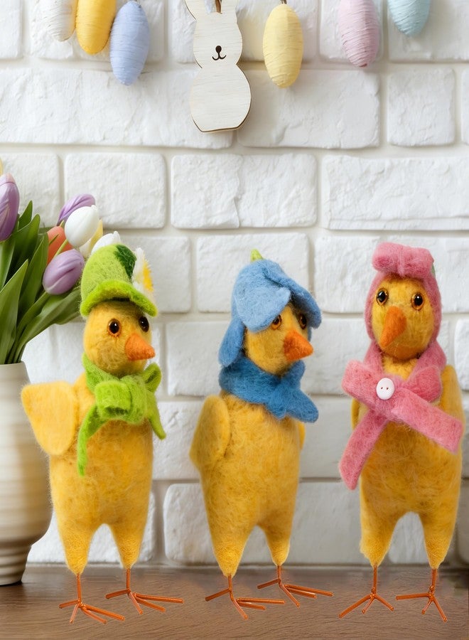 NEROSUN 3 Pack Easter Chicks Decorations, 5.5 inch Plush Chicks Figurine with Hats and Scarves, Cute Chicken Stuffed Animal Ornaments for Home Party Tabletop Mantel Basket Farmhouse - Image 5