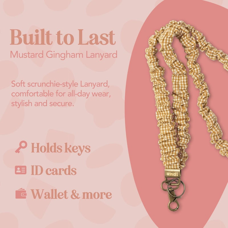 ANDI Neck Lanyard For Women - Scrunchie Cute Lanyard for Keys, Id Card Holder, Wallet - Aesthetic Long Lanyard (Mustard Gingham) - Image 3