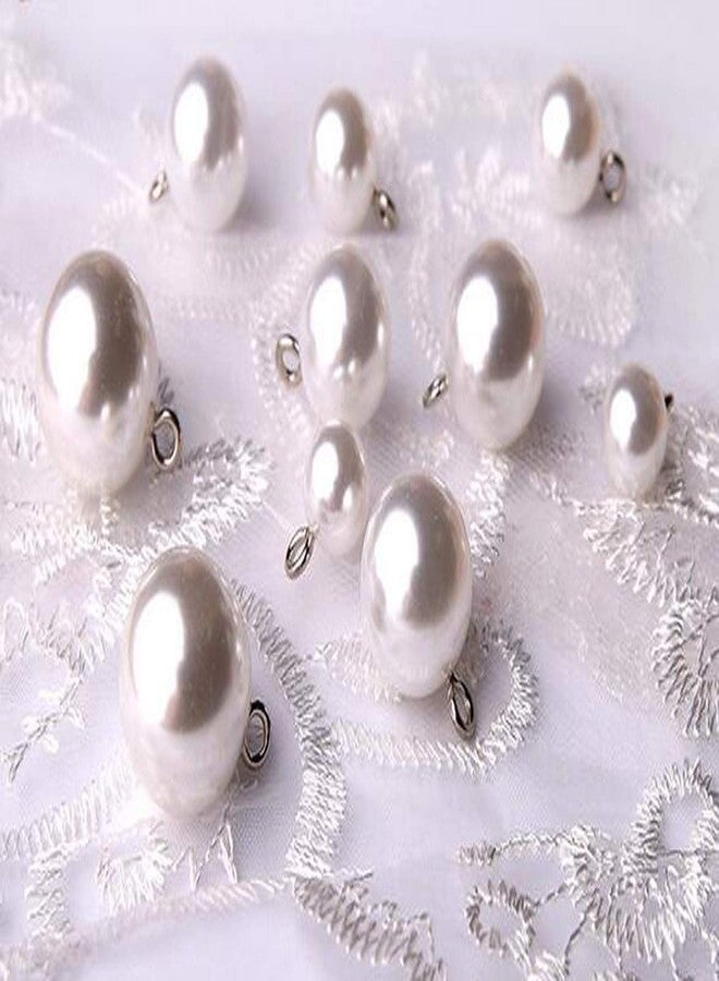 iKammo 20 Pcs Small Round Pearl Bridal Rhinestone Buttons - Crystal, Wedding Sewing (White, 10mm) - Image 1