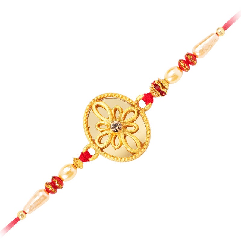 Peora Elegant Gold Rakhi for Brother with Raksha Bandhan Greeting Card & Roli Chawal For Men - Image 5