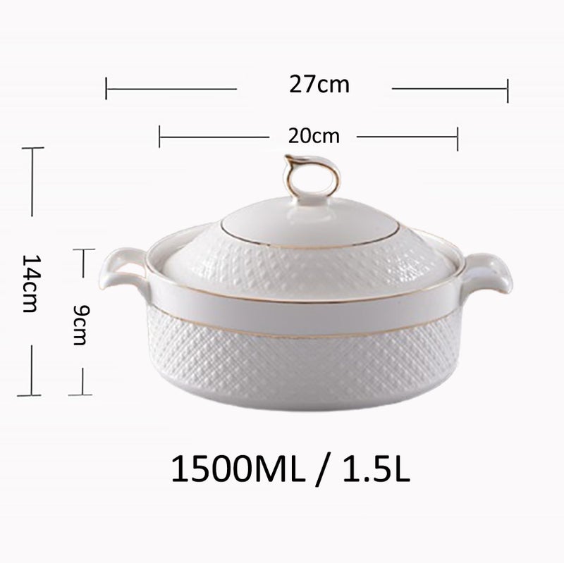 LAAMMIAM White Soup Tureen with Gold Design,Double Handle Soup Serving Bowl with Lid and Spoon Bone China Tableware,1.5L - Image 3