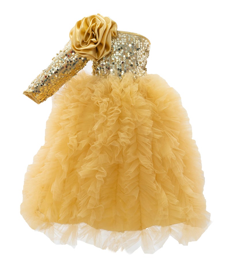 PINK WINGS Polyester Girls Maxi Gown Nightdress (Red/Royal Blue) (2-3 Years, Golden) - Image 1